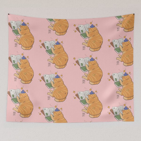 Item preview, Fluffy magical cat reading designed and sold by LauraPemArt.