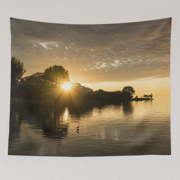 Item preview, Beneath the Cloudbank Behind the Trees - Glorious Lakeside Sunrise designed and sold by Georgia Mizuleva.