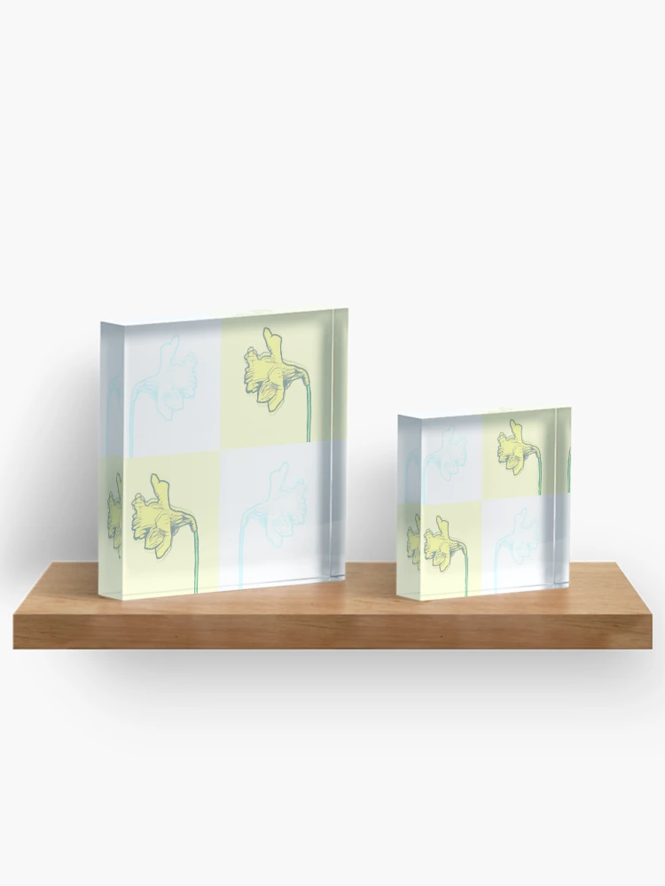 Thumbnail 3 of 5, Acrylic Block, Spring Daffodils Retro Pastel Tile Pattern designed and sold by DesignsofNote.