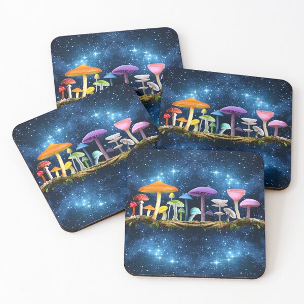Item preview, Magic Rainbow Mushrooms - With Blue Galaxy Background designed and sold by JungleVision.