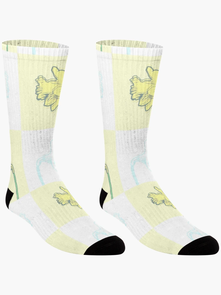 Thumbnail 3 of 5, Socks, Spring Daffodils Retro Pastel Tile Pattern designed and sold by DesignsofNote.