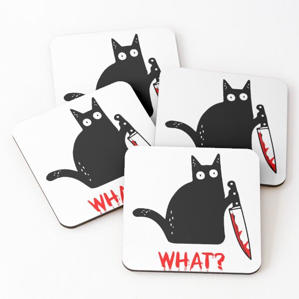 Item preview, Funny Black Cat WHAT? - Murderous Cat Holding Knife designed and sold by cxytees.