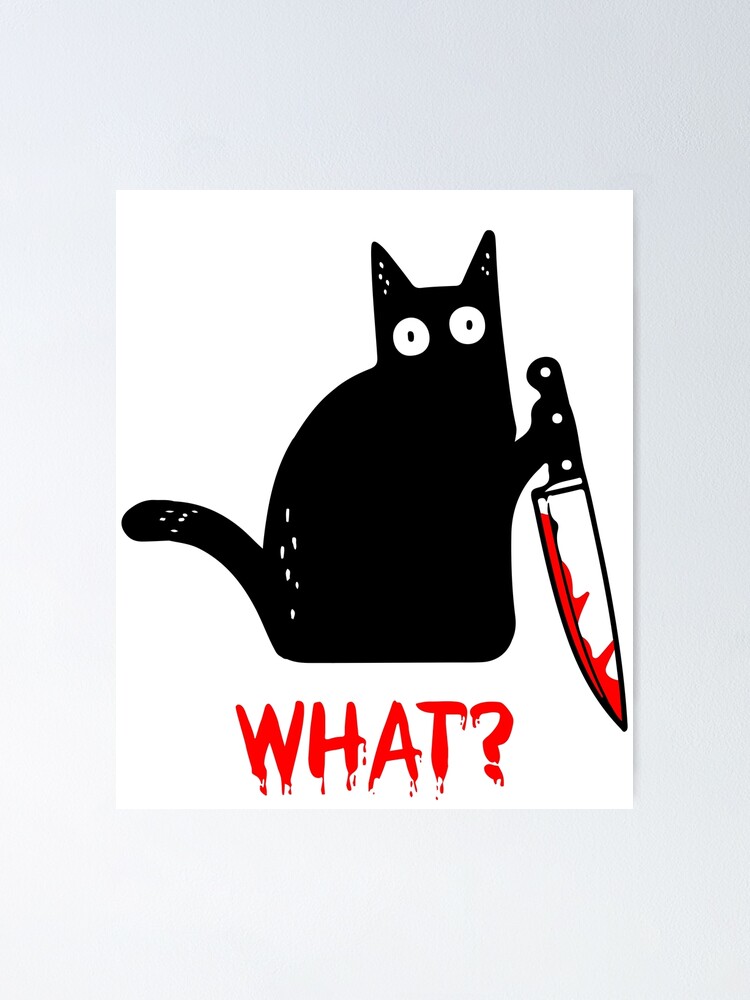 Funny Black Cat WHAT? - Murderous Cat Holding Knife Coasters (Set of 4)  for Sale by cxytees