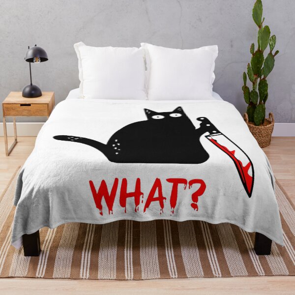 Item preview, Funny Black Cat WHAT? - Murderous Cat Holding Knife designed and sold by cxytees.