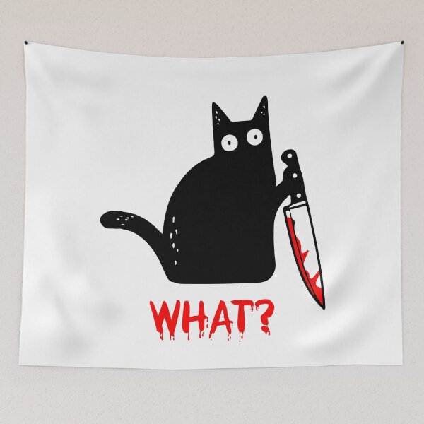 Item preview, Funny Black Cat WHAT? - Murderous Cat Holding Knife designed and sold by cxytees.