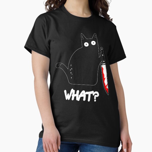 Artikel-Vorschau von Lustige schwarze Katze WAS? - Mörderische Katze mit Messer - Dunkel, designt und verkauft von cxytees.