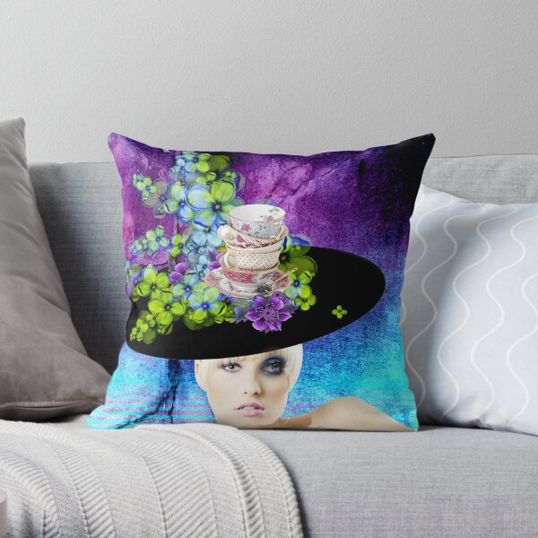 Eye Eye, Young Lady Sporting a teacup hat Throw Pillow