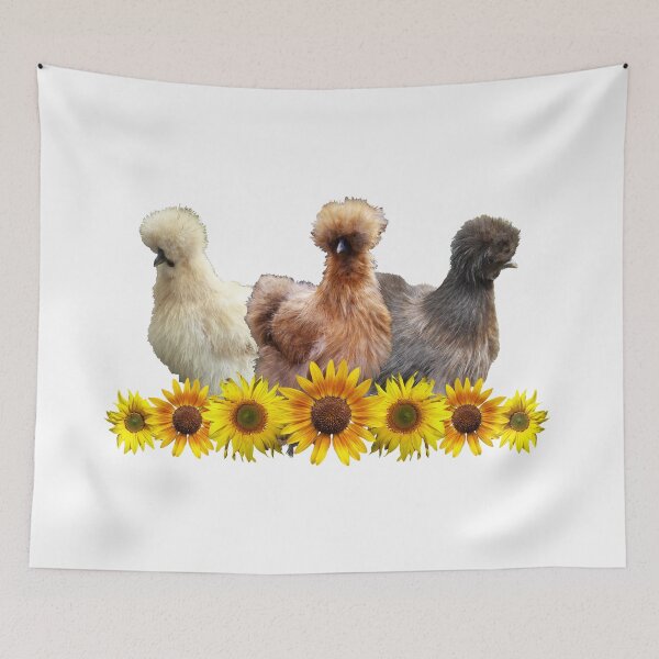 Item preview, Farmhouse Silkie Bantam Chicken Trio with Sunflowers designed and sold by StandoutSilkies.