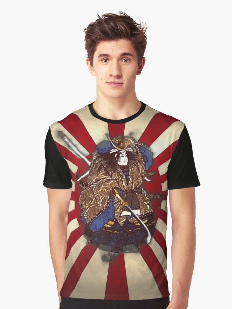 Thumbnail 1 of 5, Graphic T-Shirt, Naginita Samurai over Rising Sun Japan Flag designed and sold by SolarCross.