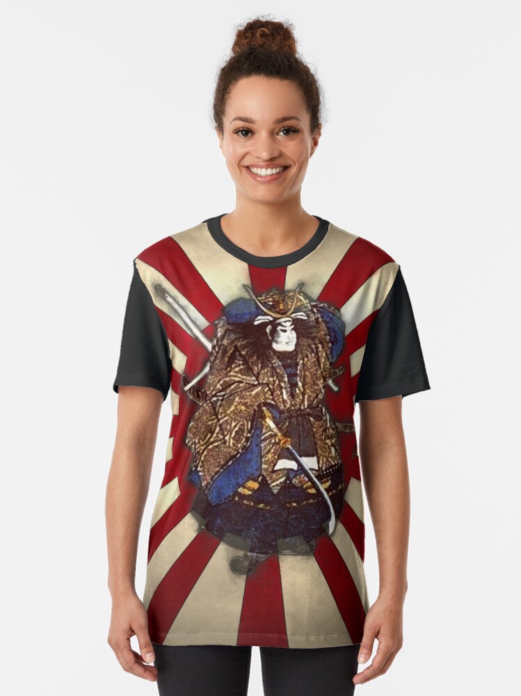 Thumbnail 2 of 5, Graphic T-Shirt, Naginita Samurai over Rising Sun Japan Flag designed and sold by SolarCross.