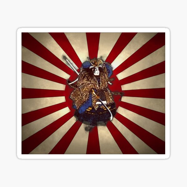 Naginita Samurai over Rising Sun Japan Flag Sticker