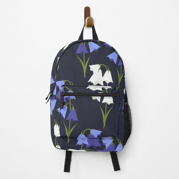 Item preview, Floral pattern with white and blue bellflowers on the navy background designed and sold by Victoria Riabov.