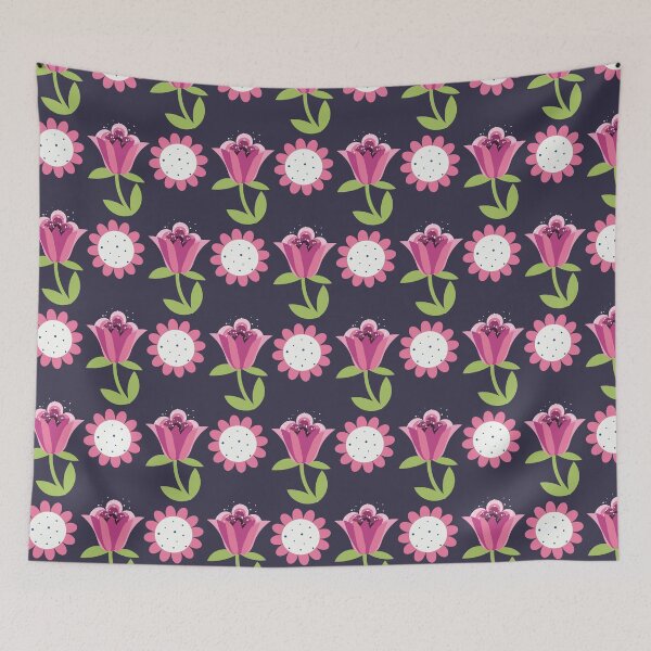 Item preview, Floral pattern with pink bellflowers and chamomile designed and sold by Victoria Riabov.