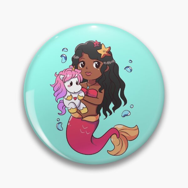 Item preview, African American Mermaid with  Baby Unicorn. designed and sold by Speckledfrog.