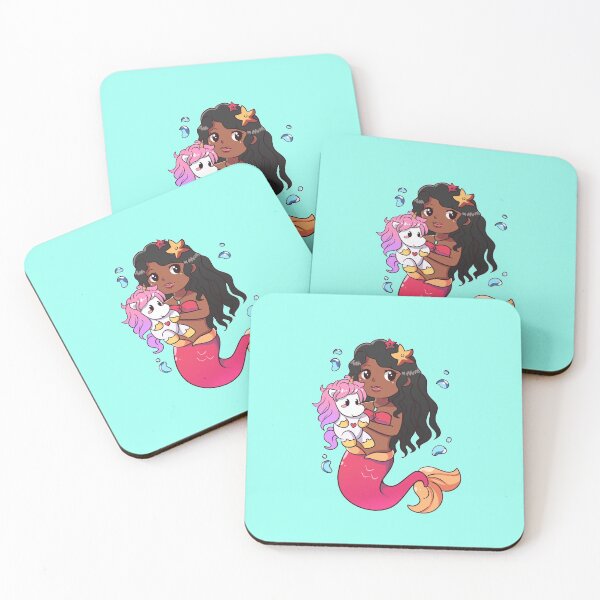 Item preview, African American Mermaid with  Baby Unicorn. designed and sold by Speckledfrog.