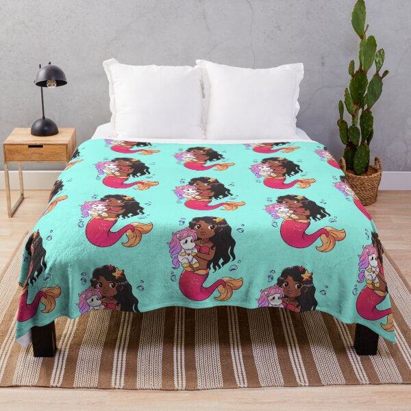 Item preview, African American Mermaid with  Baby Unicorn. designed and sold by Speckledfrog.