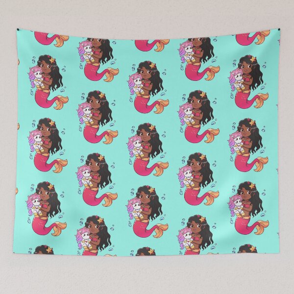 Item preview, African American Mermaid with  Baby Unicorn. designed and sold by Speckledfrog.