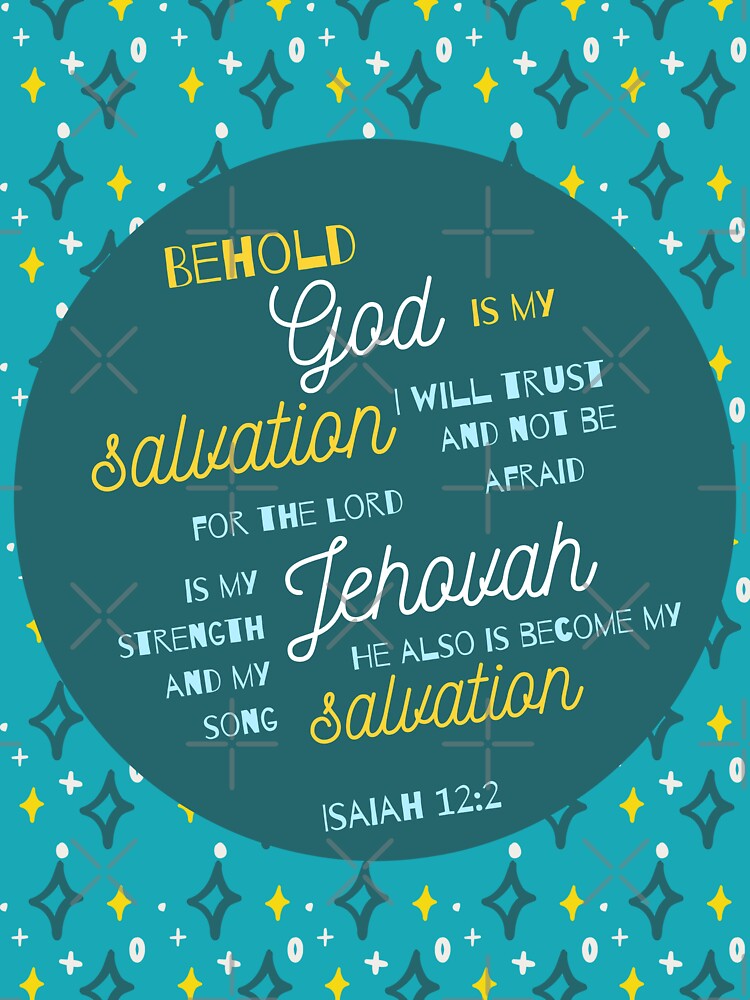 Thumbnail 3 of 3, Sticker, Stars & Sparkles "Isaiah 12:2" in Blue and Yellow designed and sold by DesignsbyEH.