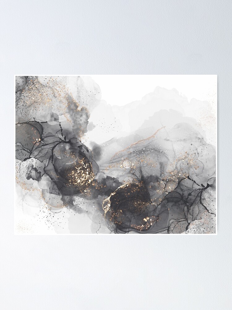 Alcohol Ink Black & Gold Marble Abstract Art Poster for Sale by yuzudesign