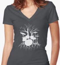 "Live the Beat to the Tempo of Creation" ~ drum tree art , version1 Women's Fitted V-Neck T-Shirt