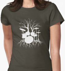 "Live the Beat to the Tempo of Creation" ~ drum tree art , version1 Women's Fitted T-Shirt
