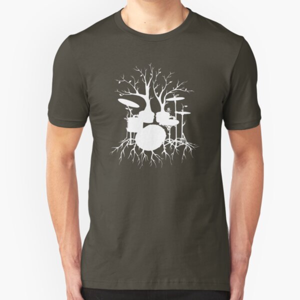 "Live the Beat to the Tempo of Creation" ~ drum tree art , version1 Slim Fit T-Shirt