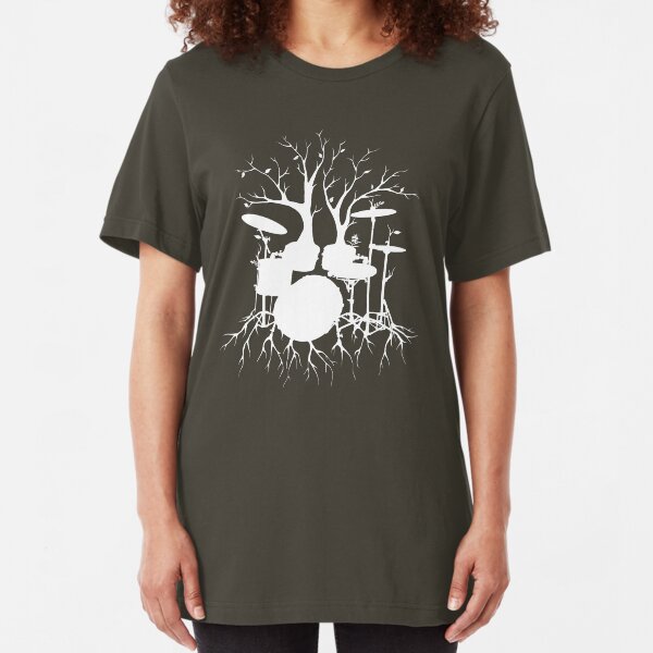 "Live the Beat to the Tempo of Creation" ~ drum tree art , version1 Slim Fit T-Shirt