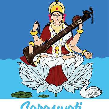 prompthunt: goddess saraswati holding a a palm-leaf book and a pitcher for  ritual water in her left hand and a veena in her right hand, pop art color,  trending on ArtStation, shot