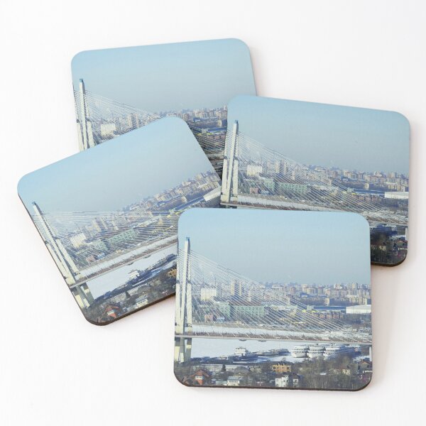 Item preview, St. Petersburg in the winter, foreground  cobweb of cables, cable-stayed bridge and a pier, aerial view  designed and sold by mrivserg.