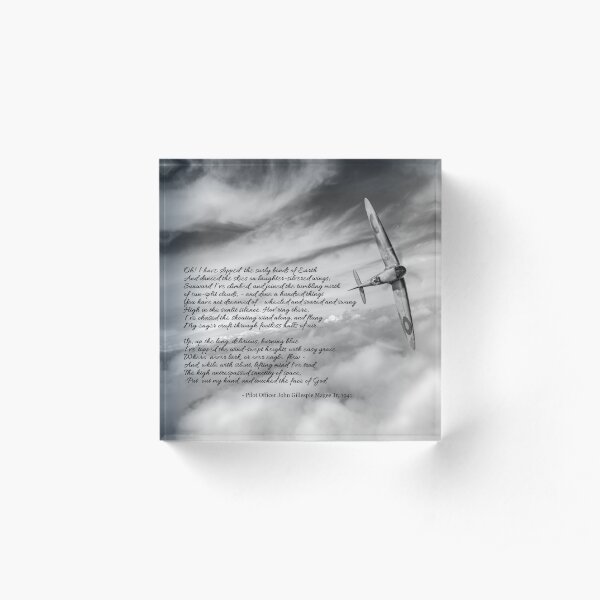 High Flight Spitfire solo B&W version Acrylic Block