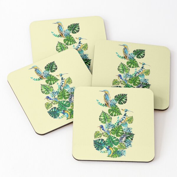 Item preview, Birds on monstera plant leaves designed and sold by IngaDesign.