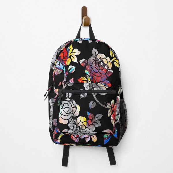 Item preview, abstract colorful floral seamless pattern with black background designed and sold by mahekstudio.