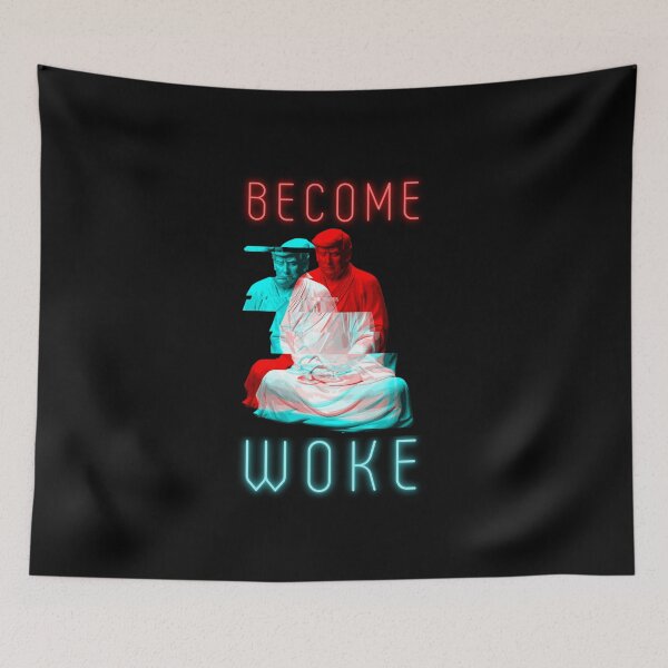 Item preview, BECOME WOKE Trump meditating with neon lights designed and sold by Sabrinaski.
