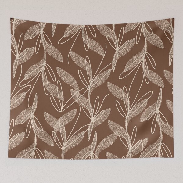 Item preview, Etched Leaves Floral Botanical Pattern in Chocolate Brown and Cream designed and sold by kierkegaard.