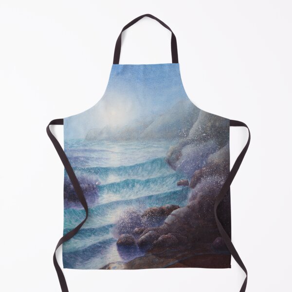 Item preview, Waves rolling onto rocky shore with full moon. Watercolour seascape - designed and sold by Einar Aasen.