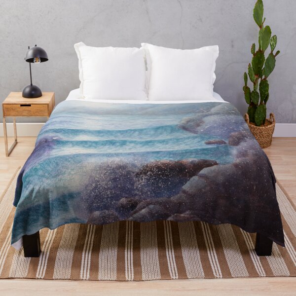Item preview, Waves rolling onto rocky shore with full moon. Watercolour seascape - designed and sold by Einar Aasen.