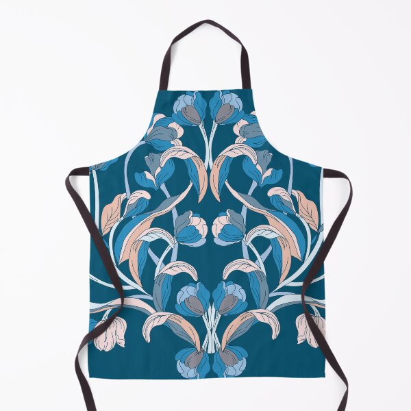 Item preview, European Chinoiserie style tulips in line art. Blue and beige designed and sold by IngaDesign.