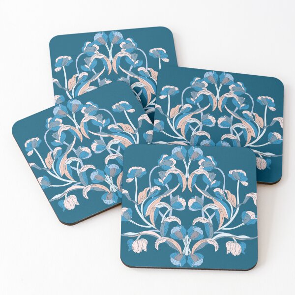 Item preview, European Chinoiserie style tulips in line art. Blue and beige designed and sold by IngaDesign.