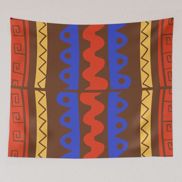 Item preview, Brown African geometric pattern design, ORANGE, ROYAL BLUE, YELLOW/ONE LUCKY NURSE designed and sold by wildwhimsical.