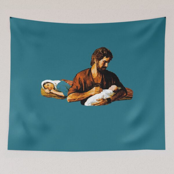 Item preview, St. Joseph holds baby Jesus while Mary sleeps (transparent background design) designed and sold by Brasilia.