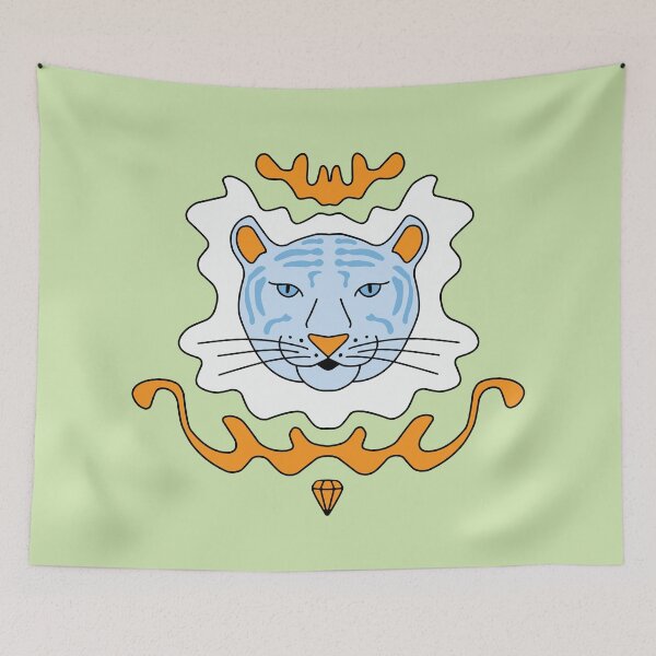 Item preview, Cute Cartoon Tiger - Orange and Blue - Green Background designed and sold by Twist Design.