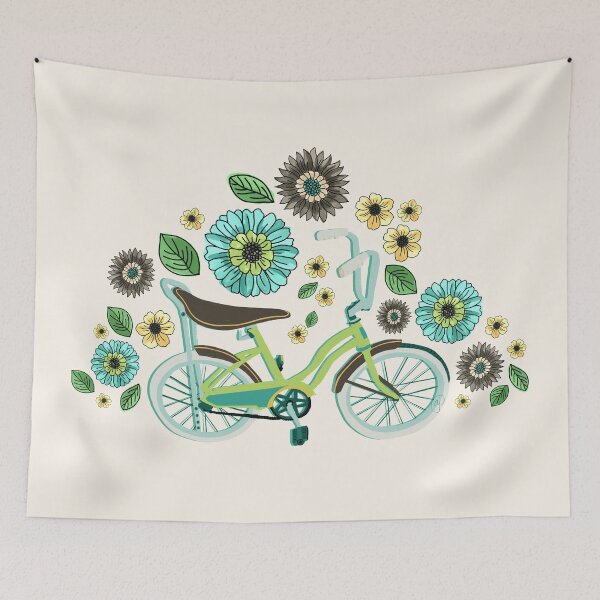 Item preview, Hippie Banana Bike 1970s Floral- Aqua Green designed and sold by AmyJCreative.