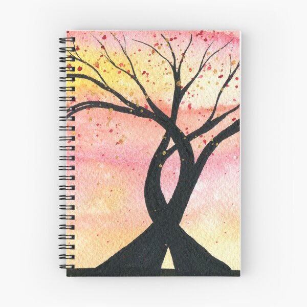 Item preview, Entwined Sunset - Watercolour painting of two trees entwined together against a sunset sky designed and sold by klbailey.