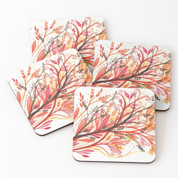 Item preview, Wild Flames - Intuitive abstract watercolour painting of flowers and leaves in warm colours designed and sold by klbailey.