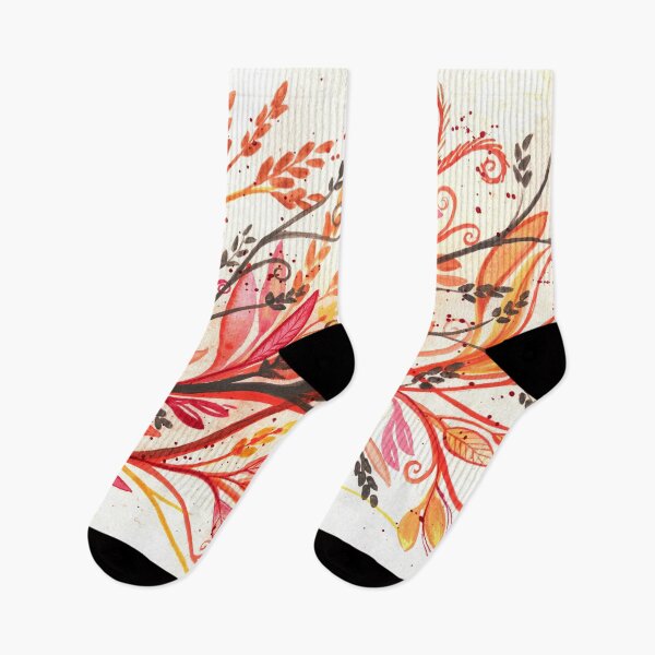Item preview, Wild Flames - Intuitive abstract watercolour painting of flowers and leaves in warm colours designed and sold by klbailey.