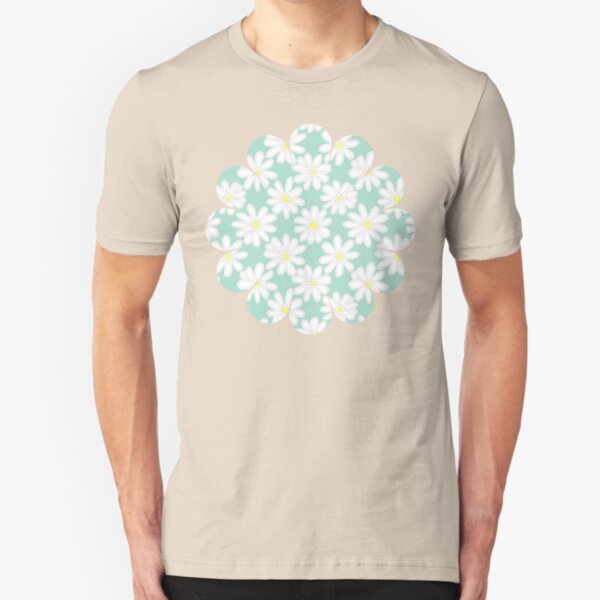 Bright Happy Daisies on Mint Slim Fit T-Shirt