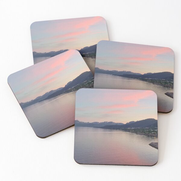 Item preview, Midnight view, pink clouds reflecting in fjord designed and sold by TravCostas.