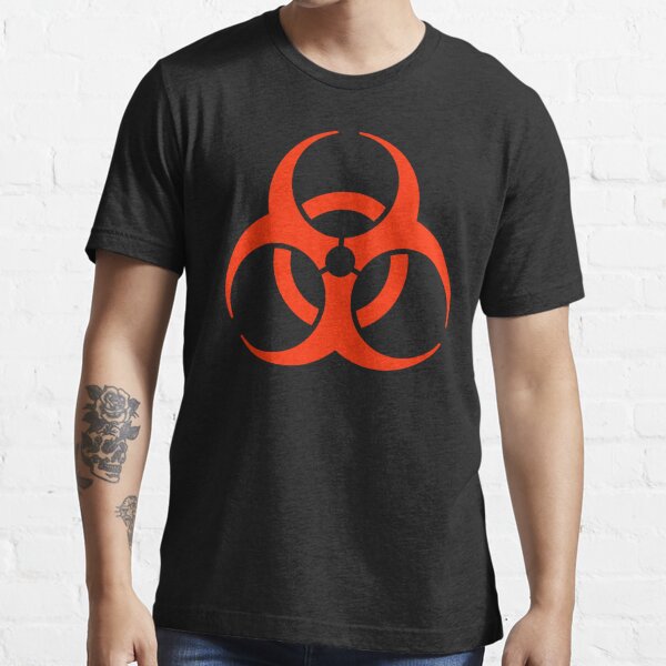 Bio Hazard Warning Biohazard Symbol Biological Hazard Red On Black T Shirt By Tomsredbubble Redbubble - bio hazard t shirt roblox