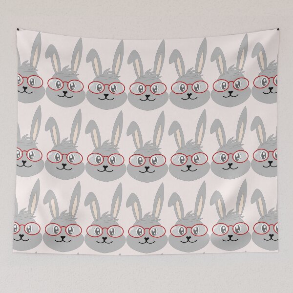 Item preview, Bunny with glasses, grey and red, endless pattern, gray designed and sold by bubbley2021.
