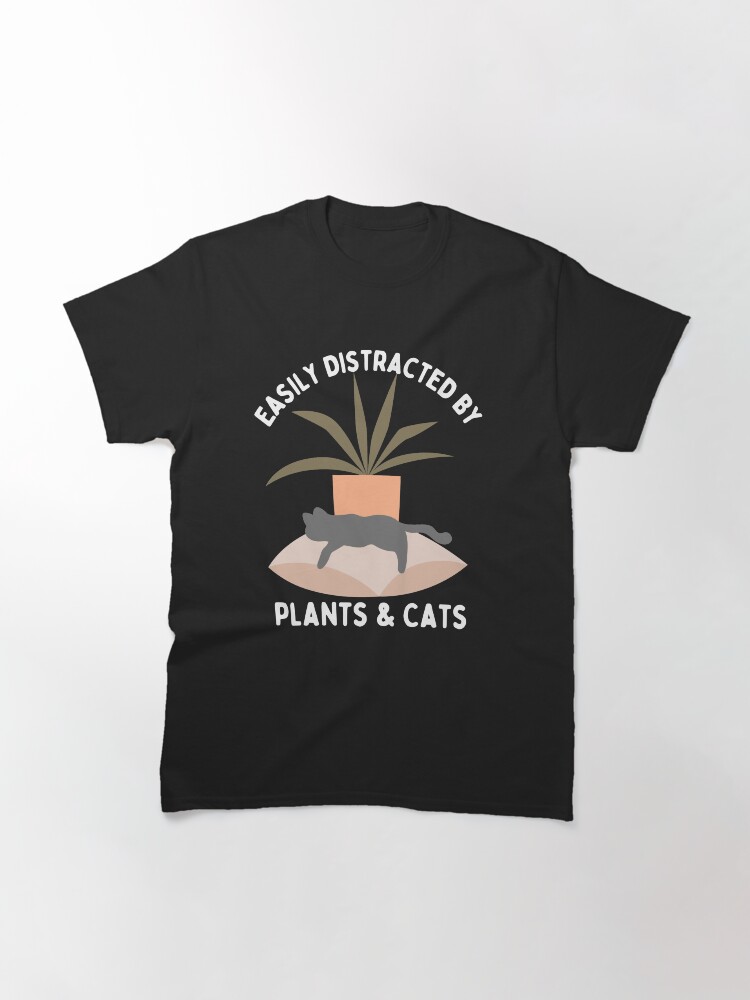 Thumbnail 3 of 7, Classic T-Shirt, Easily Distracted By plants and cats designed and sold by Dollfacedesign.